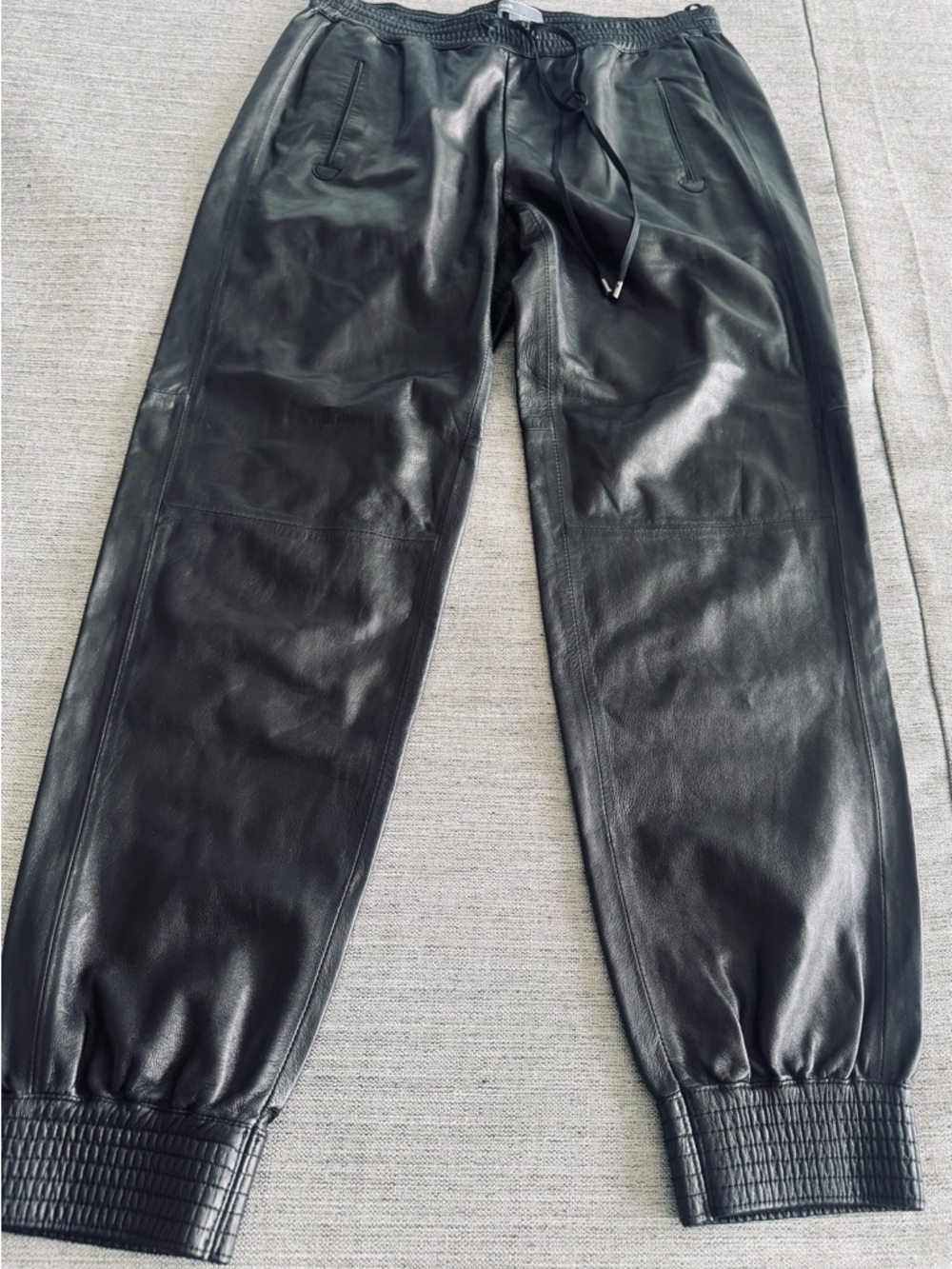 Vince Black Faux Leather Jogger Pants with Drawstring